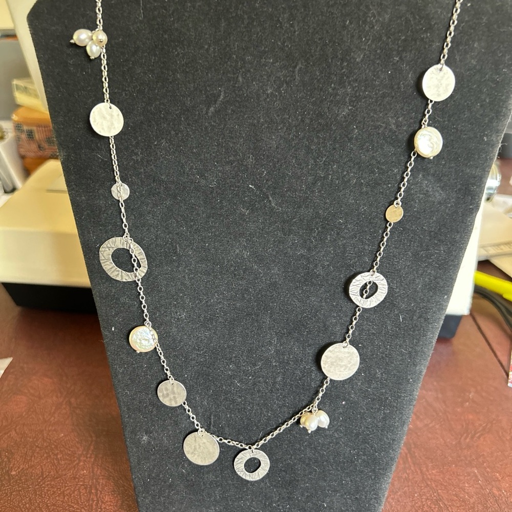 Silpada Silver Necklace with Pearl and Coin Accents